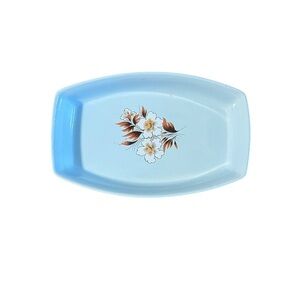 Vintage Pozzani Blue Rectangular Casserole Dish Floral Design Heavy Durable
